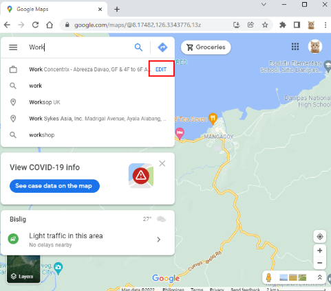 change work location in google maps