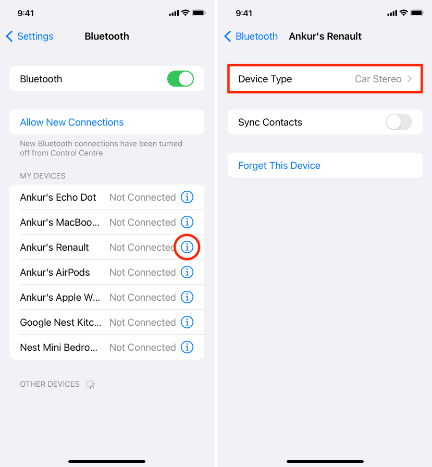 change device type in bluetooth