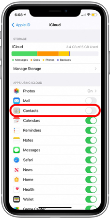 check icloud contact syncing settings