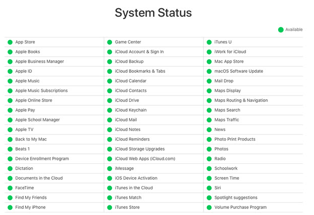 check apple servers status