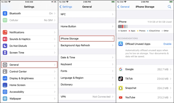 check iphone storage