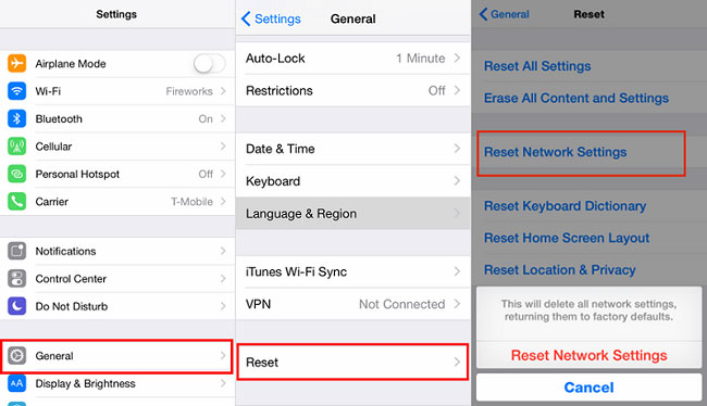 reset network settings when iphone cellular update failed