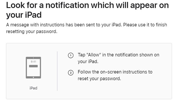 check notification to peset password on ipad
