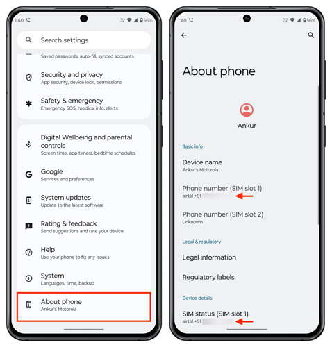 check phone number on android