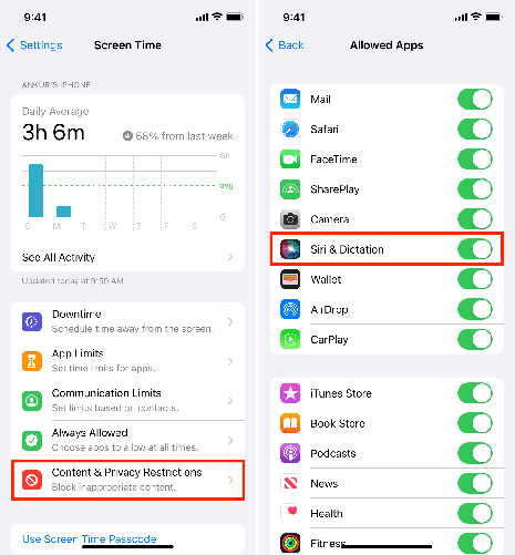 check screen time restrictions when dictation on iphone does not work