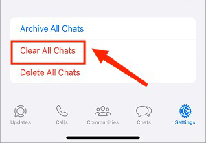 clear all chats on message