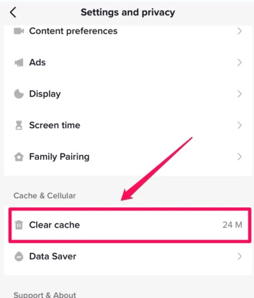 clear cache on tiktok