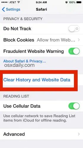 clear history and website data