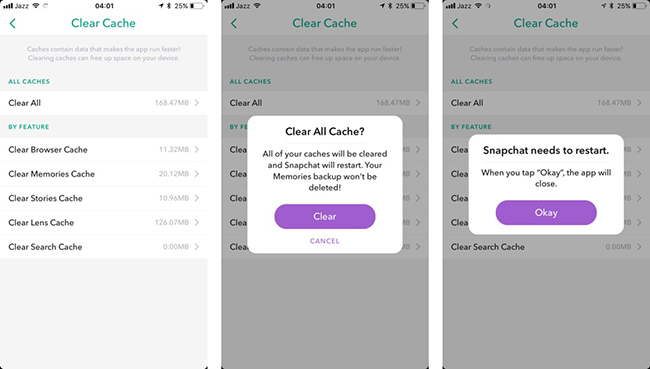 clear snapchat cache iphone