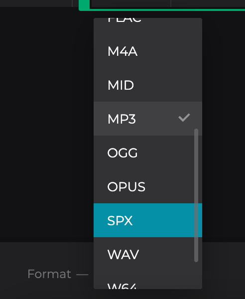 select target audio format for the mov file