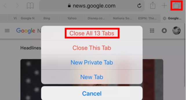 close safari tabs