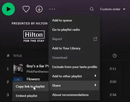 copy spotify playlist link