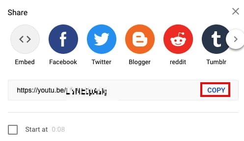 copy youtube video link