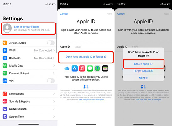 create apple id settings iphone