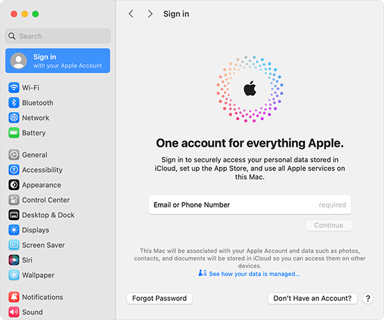 create apple id system settings mac