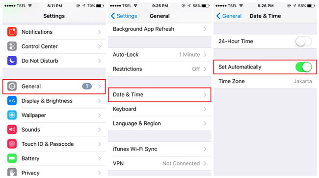 date and time across the syncing devices