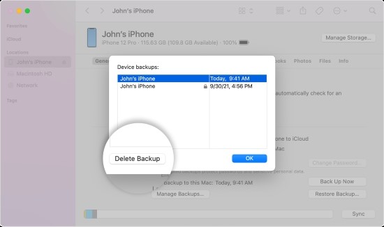 delete previous itunes backup