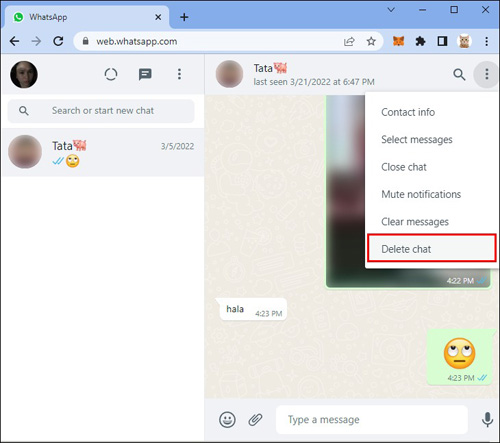 delete chat on whatsapp web