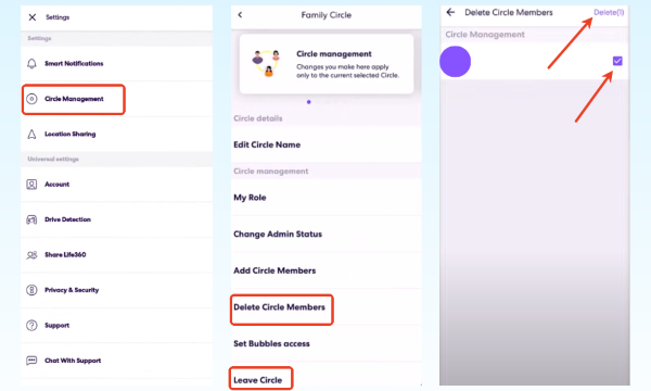remove all circle members to delete the entire life360 circle as an admin