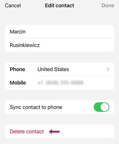 delete contact on ios