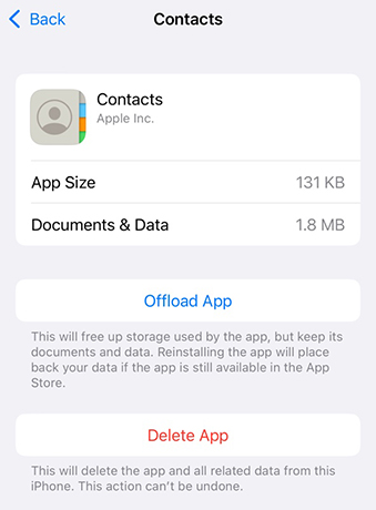 delete contacts app on iphone