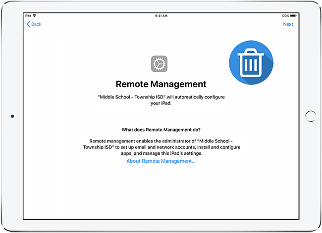 how to delete device management on school ipad
