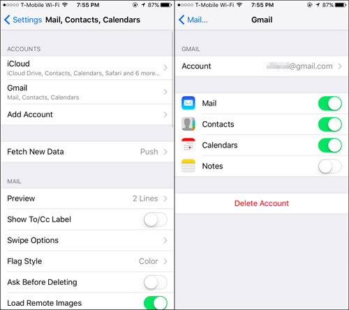 remove email account if emails disappeared from iphone