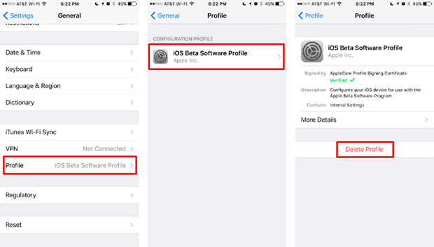 delete ios beta profile on iphone