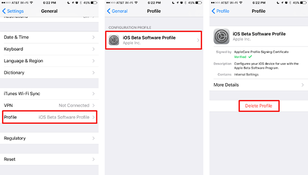 remove ios 18 beta profile
