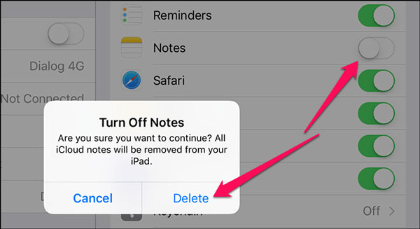 delete iCloud Notes data