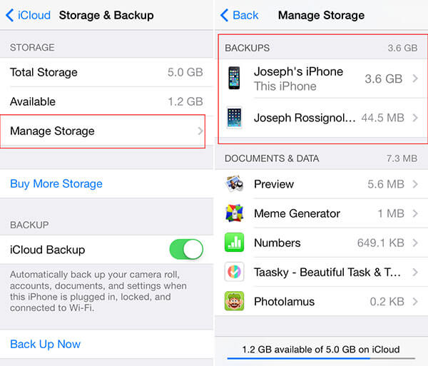 delete old devices icloud backup