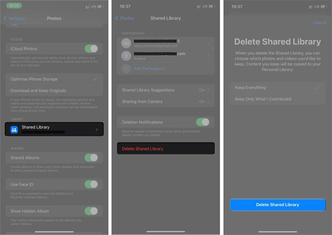 how to delete shared photo library on iphone