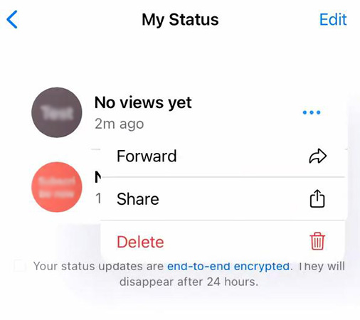 delete status iphone