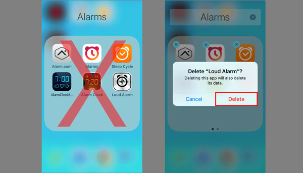 fix iphone alarms not going off by deleting third party alarm