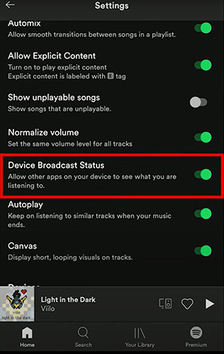 device broadcast status