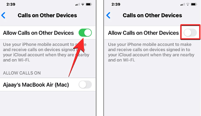 disable allow calls on other devices