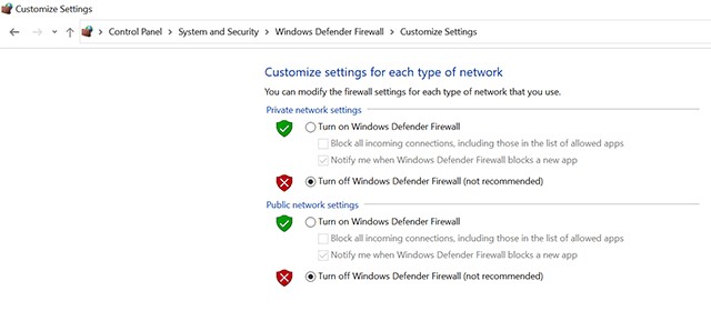 disable firewall and antivirus on the computer