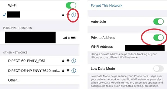 disable private address iphone