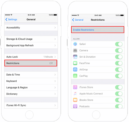 disable restrictions on iphone