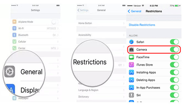 reset camera restrictions to fix camera icon missing iphone
