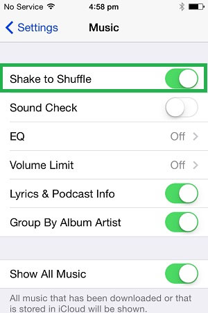 disable shake to shuffle