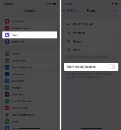 turn off share across devices feature