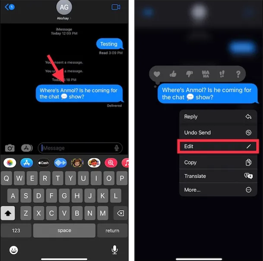 edit messages on iphone