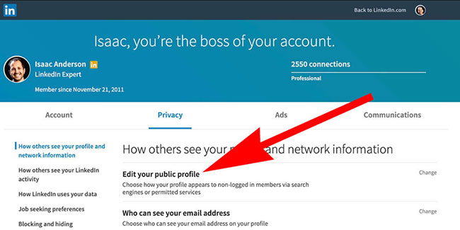 edit public profile linkedin