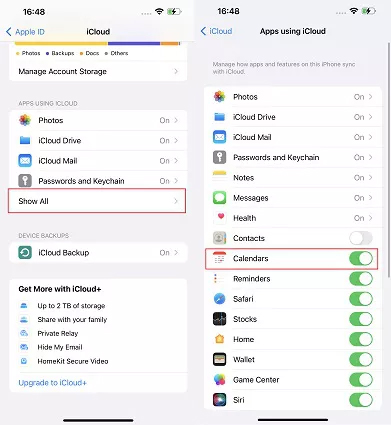 enable calendar to use icloud