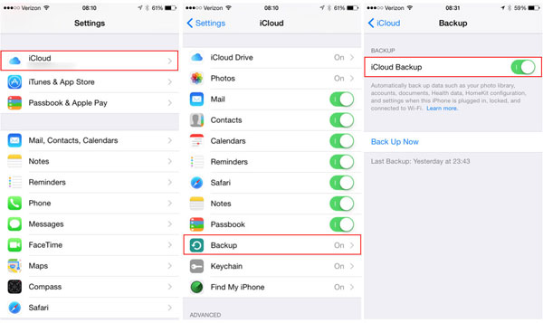 enable icloud backup