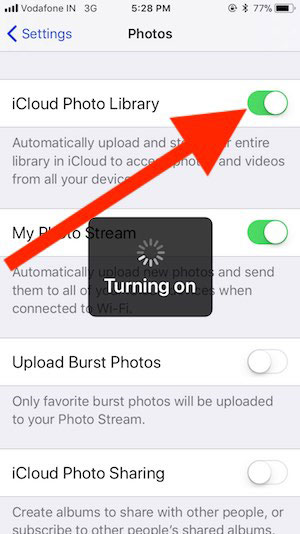 enable icloud photo library