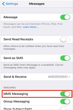 enable the mms messaging when iphone cant send pictures to android