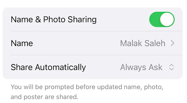 enable name and photo sharing