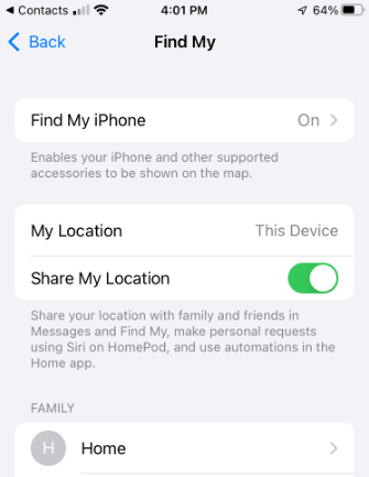 enable share my location in find my